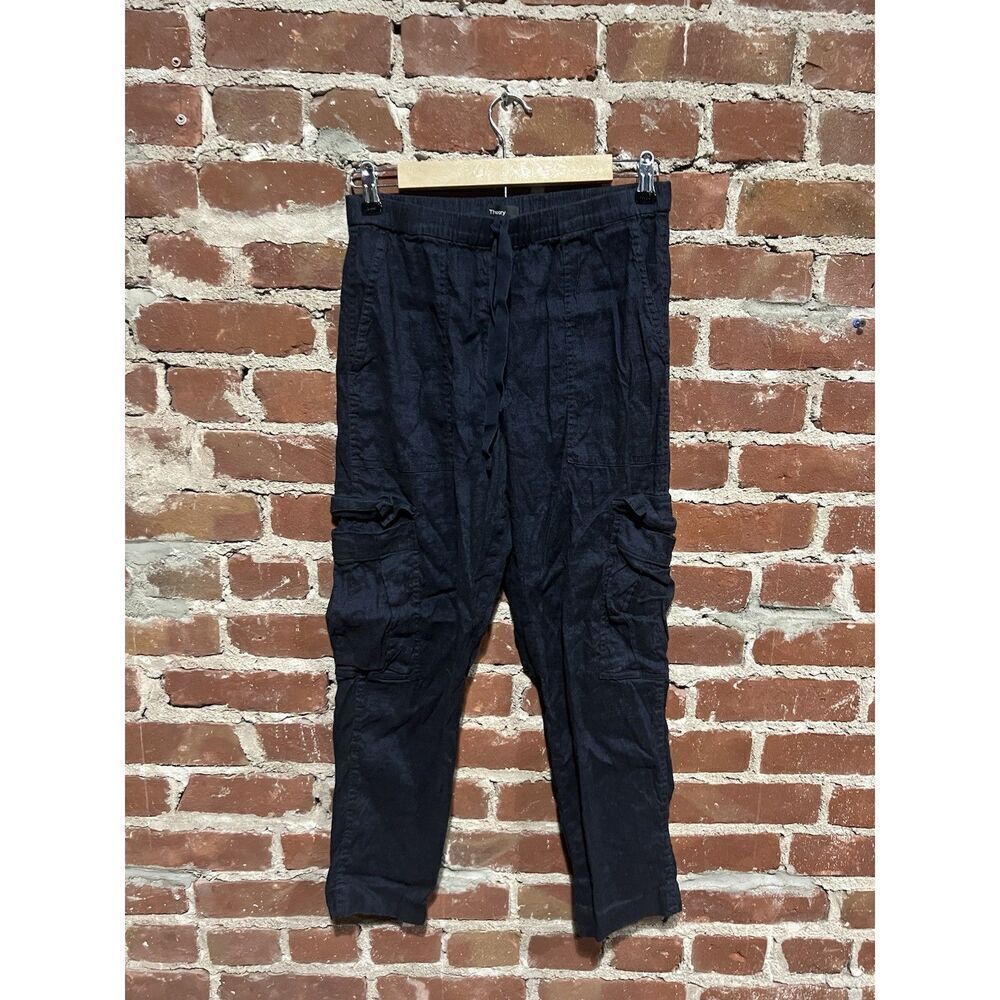 Theory Womens Blue Linen Pull On Cargo Pants Size Small